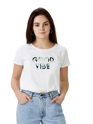 Generic Women's Polyester Solid Printed Round Neck Half Sleeve T-shirt (White)