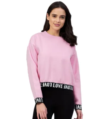 Generic Women's Fleece Solid Long Sleeves Sweatshirt (Pink)