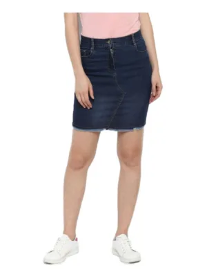 Generic Women's Denim Stitching Pattern Buttoned Skirt (Blue)