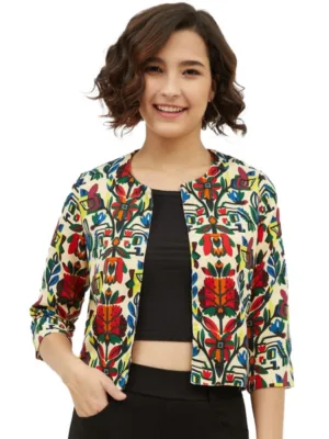 Generic Women's Polyester Floral 3-4th Sleeves Shrug (Multicolor)