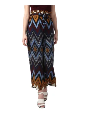 Generic Women's Polyester Chevron Elasticated Trousers (Multicolor)