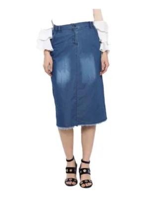 Generic Women's Denim Washed Buttoned Skirt (Blue)