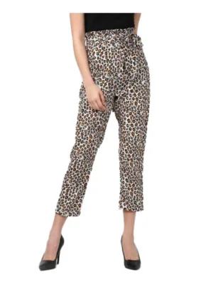 Generic Women's Polyester Animal Print Elasticated Trousers (White - Yellow)