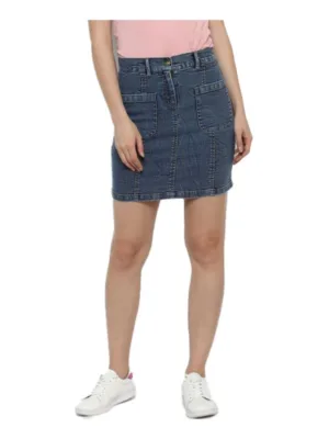 Generic Women's Denim Front Pocket Buttoned Skirt (Blue)