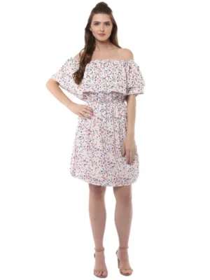 Generic Women's Rayon Floral Half Sleeve Above Knee Dress (Multicolor)