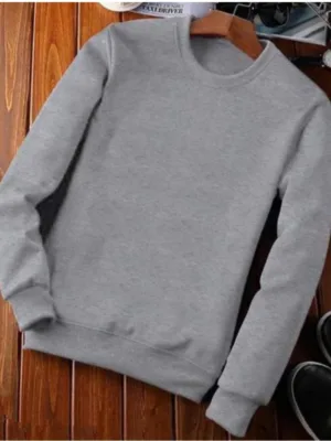 Generic Men's Casual Fleece Solid Round Neck Long Sleeves Sweatshirt (Grey)