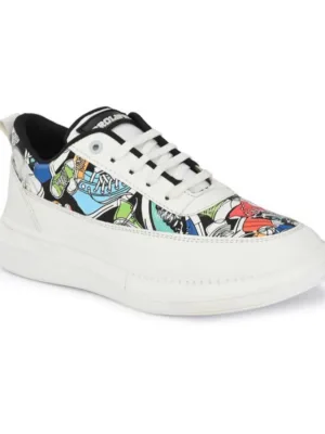 Generic Men's Casual Synthetic Printed Lace-Up Shoes (White)