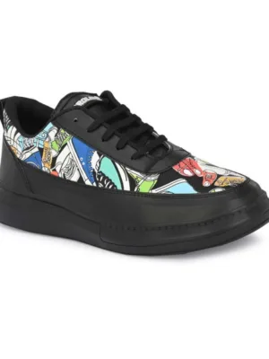 Generic Men's Casual Synthetic Printed Lace-Up Shoes (Black)