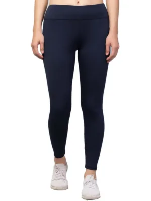Generic Women's Polyester Solid Ankle Length High-Rise Tights (Navy)