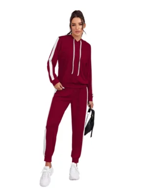 Generic Women's Knitting stretchable Solid Hooded Neck Full Sleeve Track Suit (Maroon)