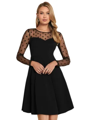 Generic Women's Knitting stretchable Solid Round Neck Full Sleeve Dress (Black)