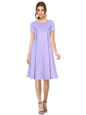 Generic Women's Knitting stretchable Solid Round Neck Cap Sleeve Dress (Purple)