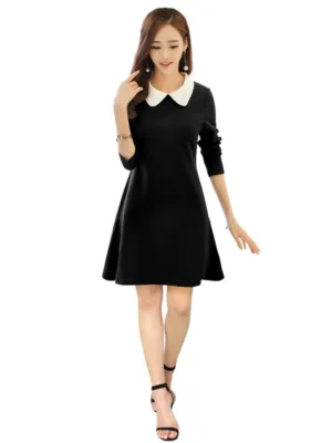 Generic Women's Polyester Solid Collar 3-4th Dress (Black)