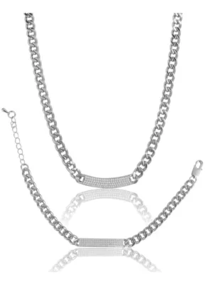 Generic Women's Stainless Steel Silver Polish Hand Bracelet And Necklace (Silver Plated)
