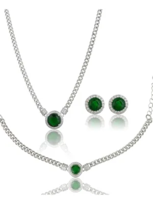 Generic Women's Stainless Steel Green Color Silver Chain Western Combo Jewelry (Silver Plated)