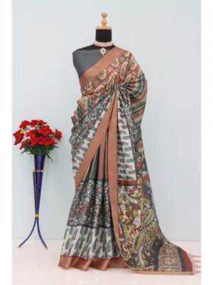 Generic Women's Mysore Silk  Digital Print Saree With Unstitched Blouse 5.5Mtr (Grey)