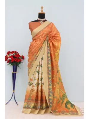 Generic Women's Mysore Silk  Digital Print Saree With Unstitched Blouse 5.5Mtr (Mustard)