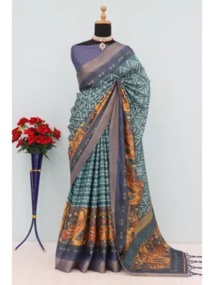 Generic Women's Mysore Silk  Digital Print Saree With Unstitched Blouse 5.5Mtr (Green)