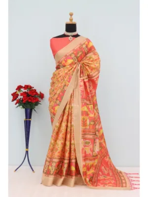 Generic Women's Mysore Silk  Digital Print Saree With Unstitched Blouse 5.5Mtr (Orange)