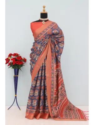 Generic Women's Mysore Silk  Digital Print Saree With Unstitched Blouse 5.5Mtr (Blue)
