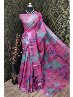 Generic Women's Cotton Linen Woven Design Saree With Unstitched Blouse 5.5Mtr (Pink)