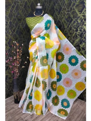 Generic Women's Cotton Linen Woven Design Saree With Unstitched Blouse 5.5Mtr (Green)