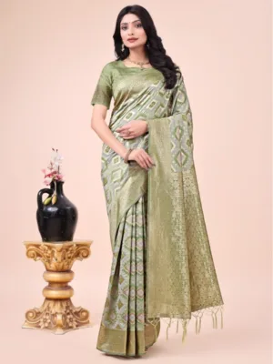 Generic Women's Cotton Printed Saree With Unstitched Blouse 5.5Mtr (Mhendi Green)