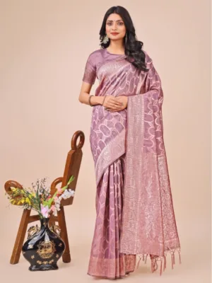 Generic Women's Linen Cotton Printed Saree With Unstitched Blouse 5.5Mtr (Purple)