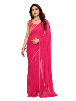 Generic Women's Small Lace Georgette Embellished Ready-to-Wear Saree With Unstitched Blouse 5.5 Mtr (Dark Pink)