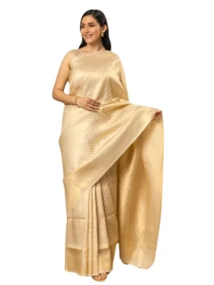 Generic Women's Silk Printed Saree With Unstitched Blouse 5.5Mtr (Gold)
