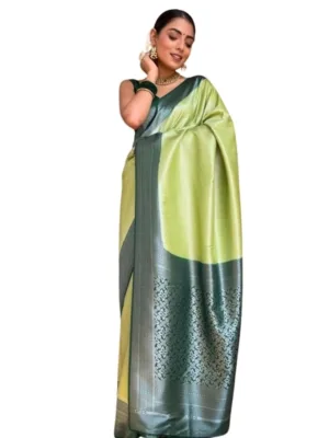 Generic Women's Silk Printed Saree With Unstitched Blouse 5.5Mtr (Sea Green)