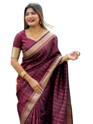 Generic Women's Silk Printed Saree With Unstitched Blouse 5.5Mtr (Maroon)