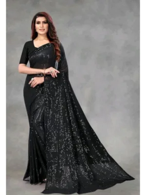 Generic Women's Georgette Embellished Sequnece Bollywood Saree With Unstitched Blouse 5.5Mtr (Black)