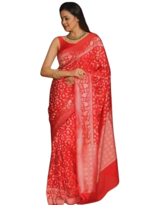 Generic Women's Silk Printed Saree With Unstitched Blouse 5.5Mtr (Orange)