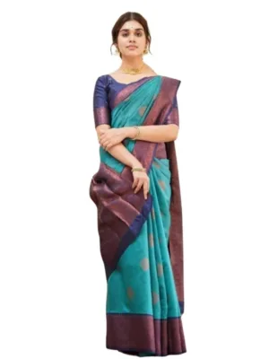 Generic Women's Silk Printed Saree With Unstitched Blouse 5.5Mtr (Rama)