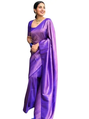 Generic Women's Silk Printed Saree With Unstitched Blouse 5.5Mtr (Blue)