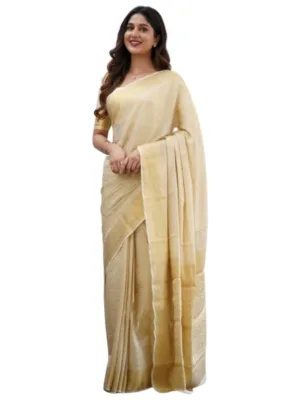 Generic Women's Silk Printed Saree With Unstitched Blouse 5.5Mtr (Cream)