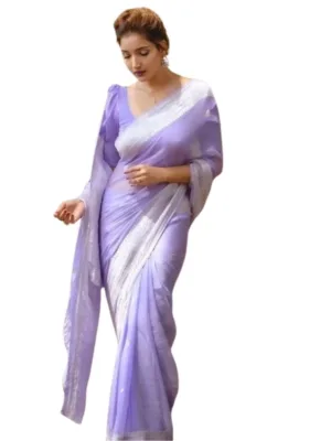 Generic Women's Cotton  Printed Saree With Unstitched Blouse 5.5Mtr (Lavender)