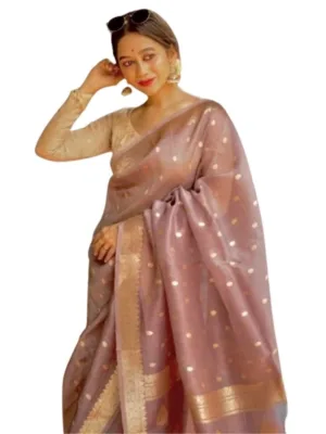 Generic Women's Cotton  Printed Saree With Unstitched Blouse 5.5Mtr (Rose Gold)