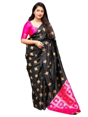Generic Women's Silk Printed Saree With Unstitched Blouse 5.5Mtr (Pink)