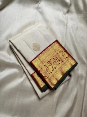 Generic Women's Silk Printed Saree With Unstitched Blouse 5.5Mtr (Off White-Red)