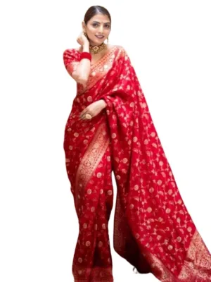 Generic Women's Silk Printed Saree With Unstitched Blouse 5.5Mtr (Red)