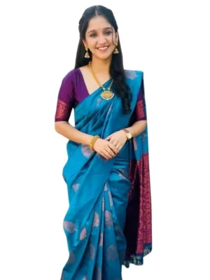 Generic Women's Silk Printed Saree With Unstitched Blouse 5.5Mtr (Rama)