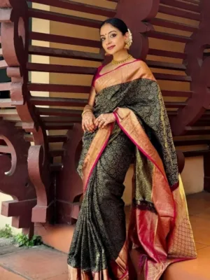 Generic Women's Silk Printed Saree With Unstitched Blouse 5.5Mtr (Green)