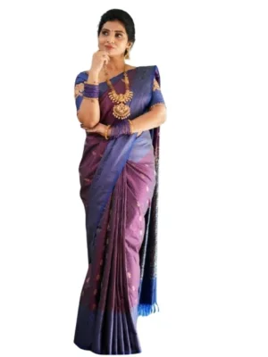 Generic Women's Silk Printed Saree With Unstitched Blouse 5.5Mtr (Purple)