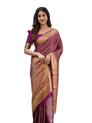 Generic Women's Silk Printed Saree With Unstitched Blouse 5.5Mtr (Wine)