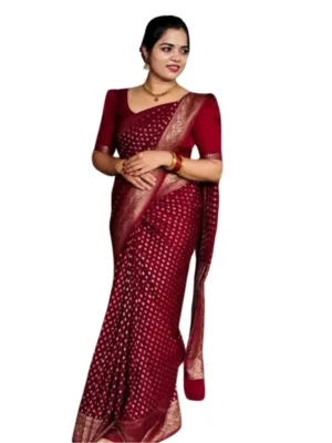 Generic Women's Silk Printed Saree With Unstitched Blouse 5.5Mtr (Maroon)