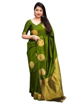 Generic Women's Silk Printed Saree With Unstitched Blouse 5.5Mtr (Green)