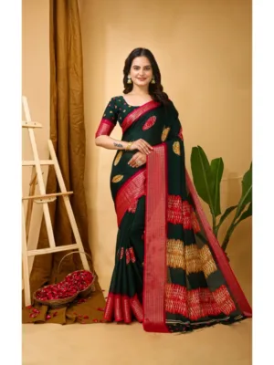 Generic Women's Soft Blooming Marshmallow Fabric Kalamkari Printed Saree With Unstitched Blouse 5.5Mtr (Green)