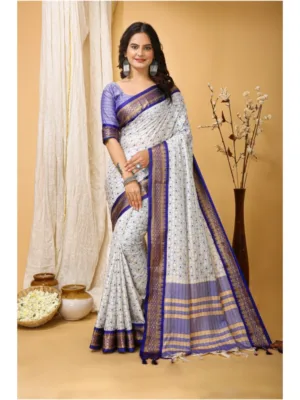 Generic Women's Soft Cotton Silk Printed Saree With Unstitched Blouse 5.5Mtr (Purple)